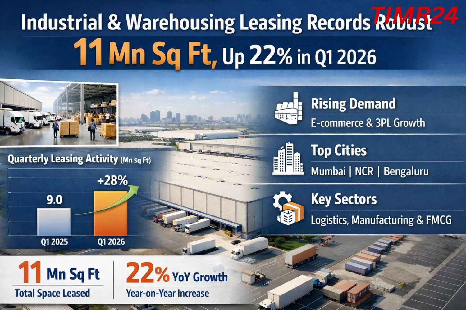 Industrial & Warehousing Leasing Records Robust 11 Mn Sq Ft, Up 22% in Q1 2026 Breakthrough