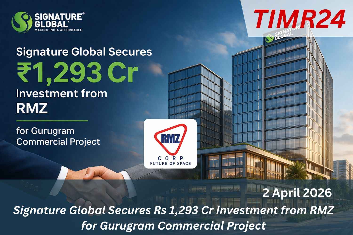 Signature Global Secures Rs 1,293 Cr Investment from RMZ for Gurugram Commercial Project